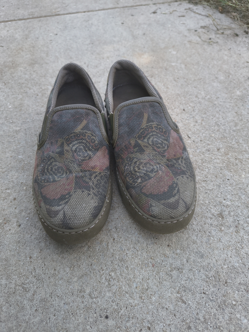 Valentino Garavani Olive Green Slip-On Sneakers with Multicolor Floral Print